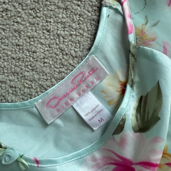 Oscar de la Renta Floral Satin Pajama Set - Light Blue and Pink - Picture 4 of 7